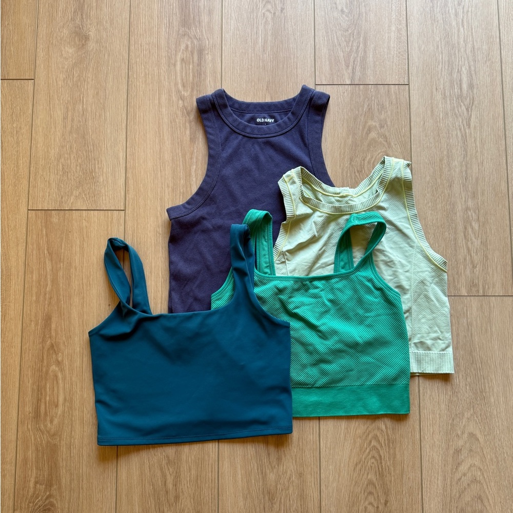 Activewear Crop Top Bundle - 4 Tops Teal, Green & Blue - Sizes M/L - Make offer!